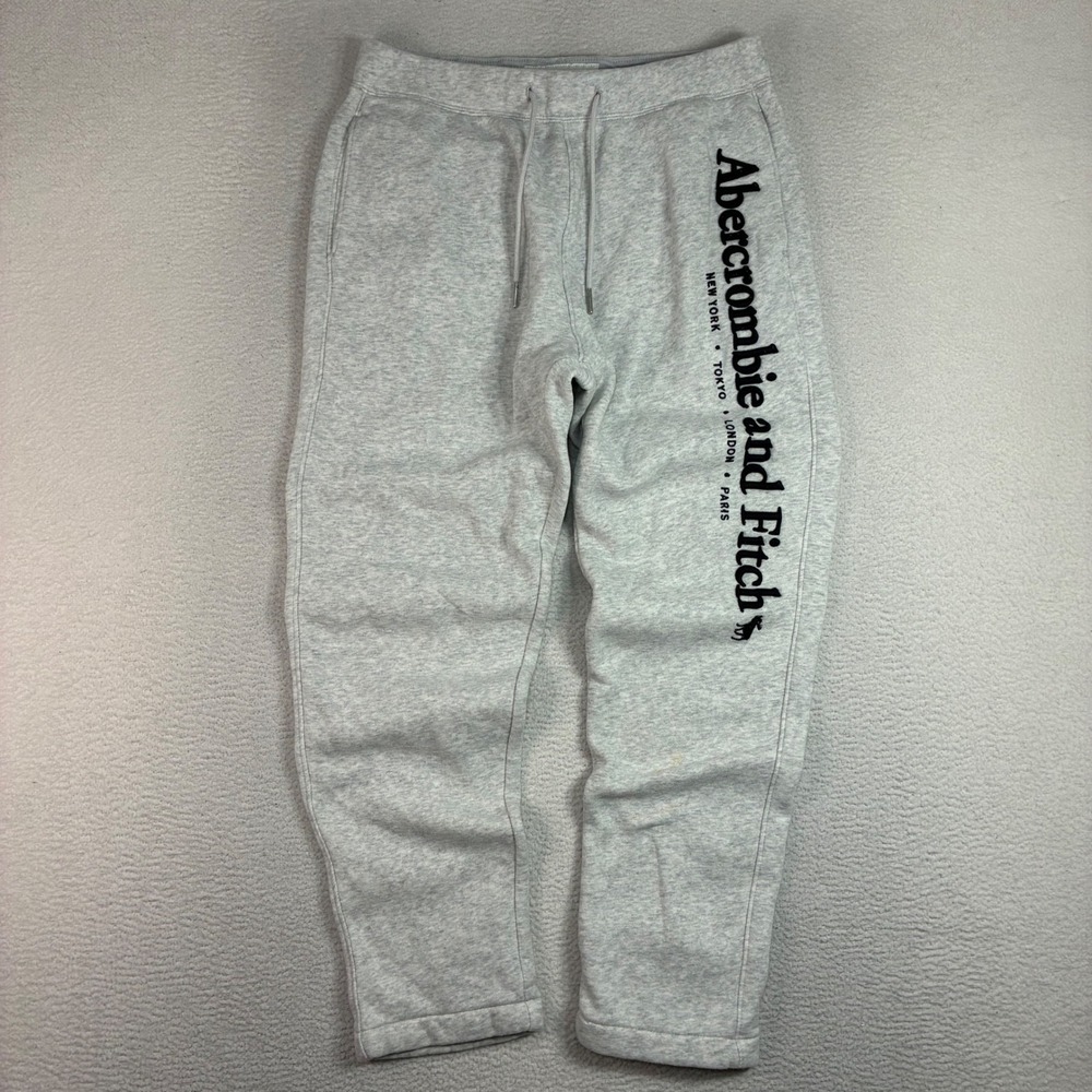 Abercrombie Fitch Sweatpants Men S Gray Fleece Drawstring Embroidered Y2K